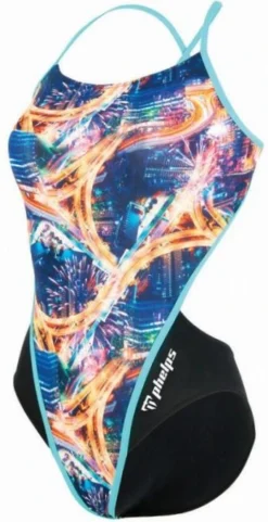 Michael Phelps Women's Trafic Racing Back / Blue / Multi 1-Piece Swimsuit