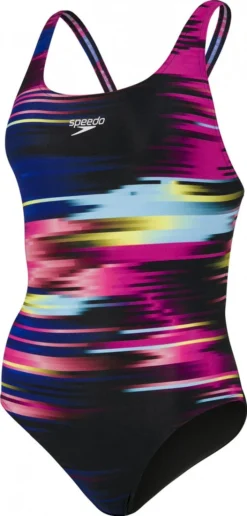 Speedo Placement Digital Powerback Woman One-piece Swimsuit Black Multi-color