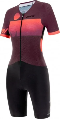 Santini X Ironman Audax Aero Short Sleeve Trisuit Black / Coral Women -Triathlon Gear Shop 2129164613f1317866856.01777543