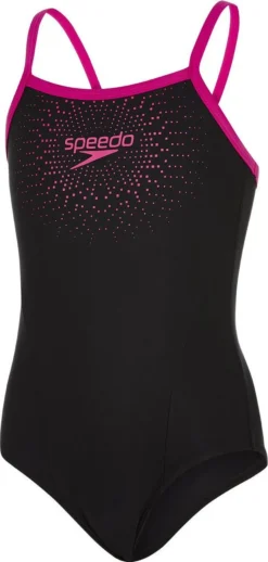 Speedo E10 Gala Logo Muscleback Girl Swimsuit Black Pink