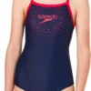 Speedo E10 Gala Logo Muscleback Girl Swimsuit Blue Pink